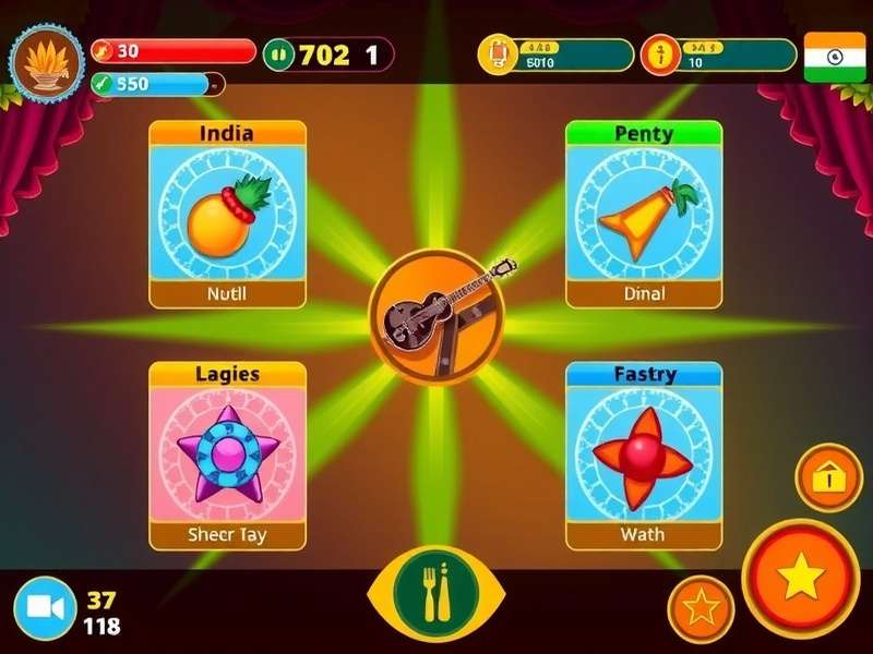 Mighty Sitar Smasher gameplay screenshot showing colorful Indian-themed interface